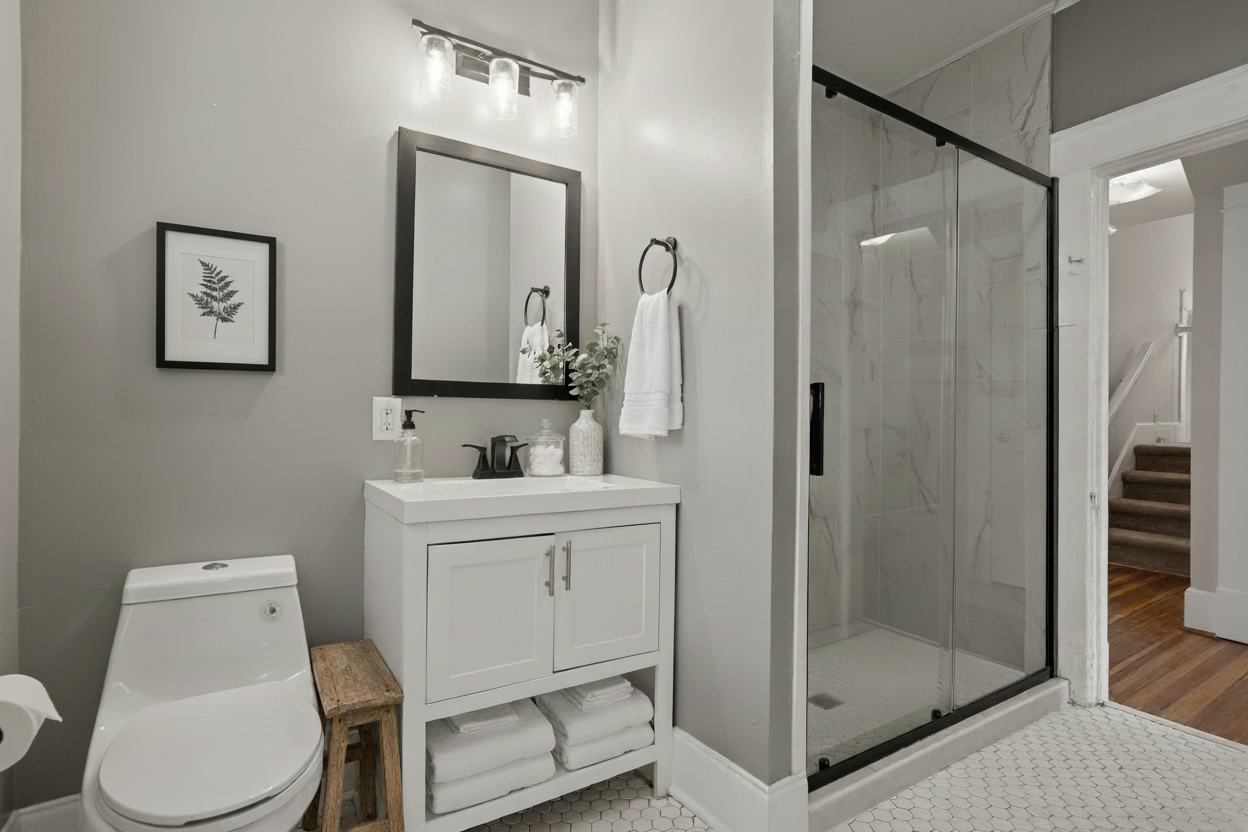 Styled bathroom after staging